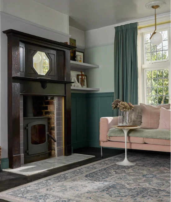 Wall: Michelle Ogunedhin Range - Easy Green | Paneling and Dado Rail: Dirty Sage